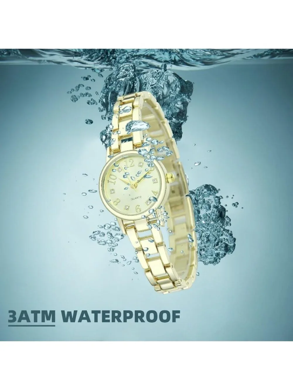 Women's Gold Analog Quartz Alloy Strap Daily Waterproof Exquisite Wrist Watch